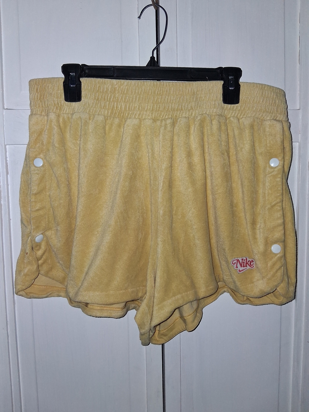 Nike Women's Yellow Velour Snap-Trim Shorts